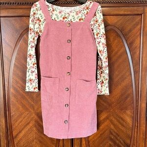 Love Squared Pink Corduroy Dress with Floral Top